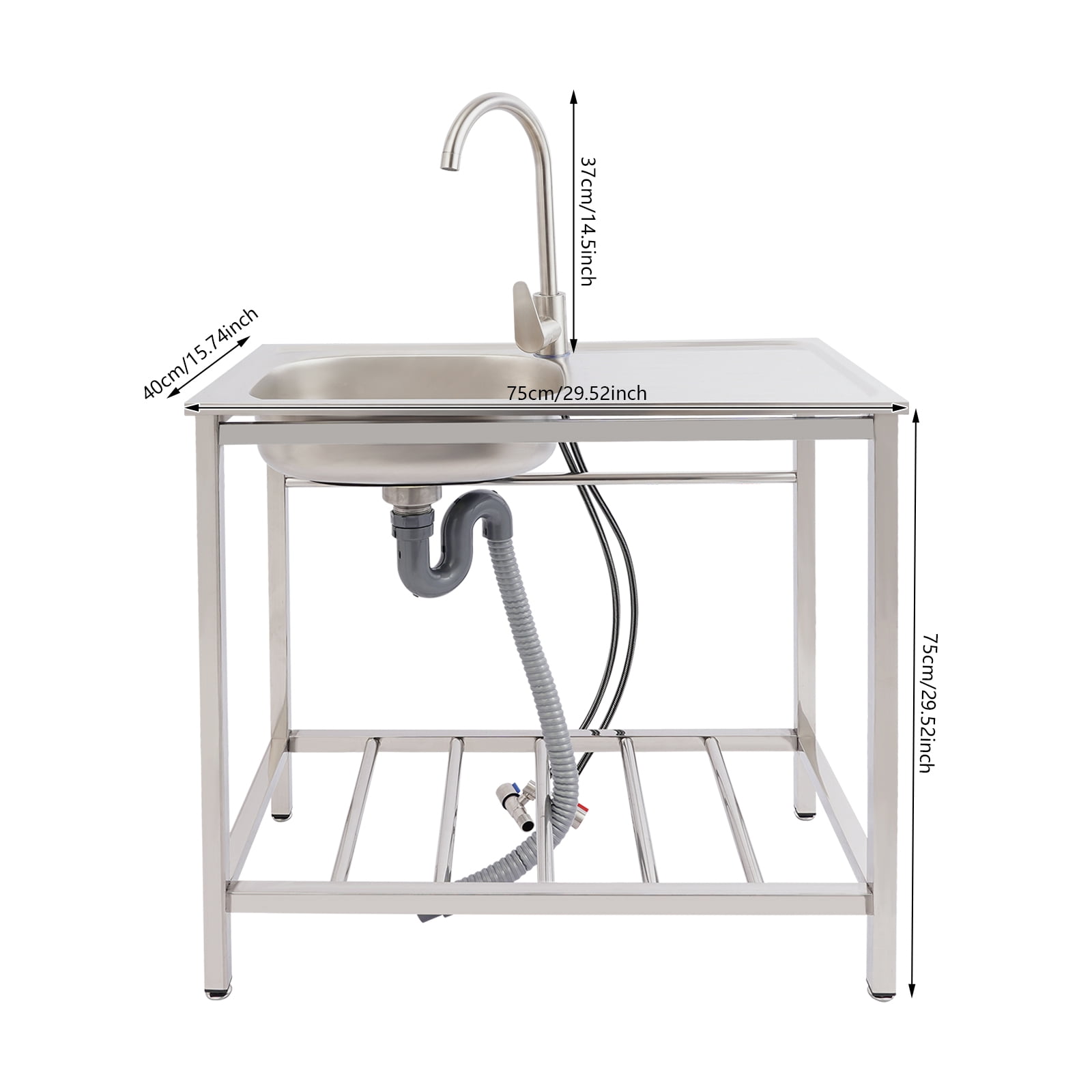 Freestanding Modern Stainless Steel Kitchen Sink with Faucet 35x32cm Basin 40kg Capacity Silver Utility Sink