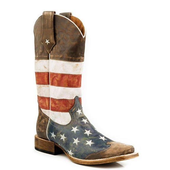 Roper Western Boots Mens American Flag Brown 09-020-7001-0103 BR