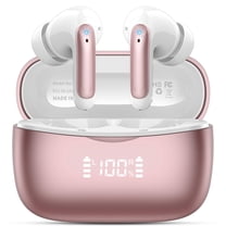 Wireless Bluetooth Earbuds Noise Cancelling in Ear Buds Deep Bass Stereo, 50H Playtime with Mics, LED Display, IPX7 Waterproof Earphones for iphone Android Laptop, Rose Gold