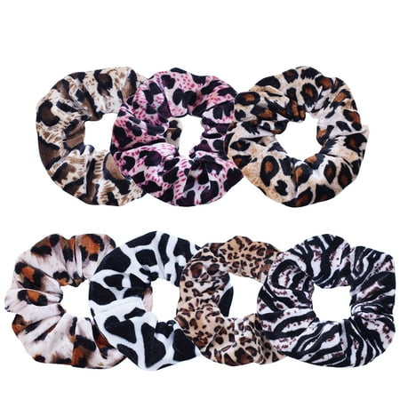 Velvet Ponytail Holder (Fascigirl 7Pcs Hair Scrunchy Elastic Leopard Pattern Hair Tie Ponytail Holder Soft Velvet Hair Ropes Accessories for Women Ladies)