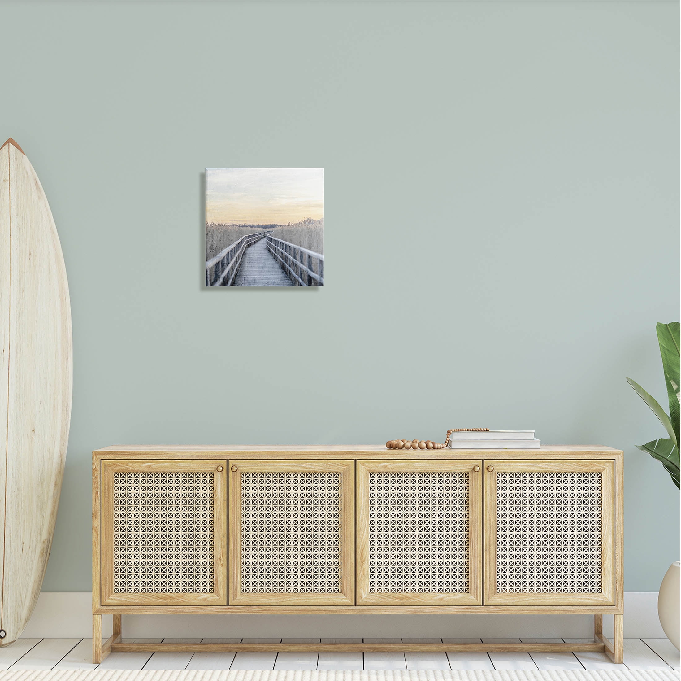 Boardwalk Reeds Rural Path Landscape Graphic Art Gallery Wrapped Canvas Print Wall Art