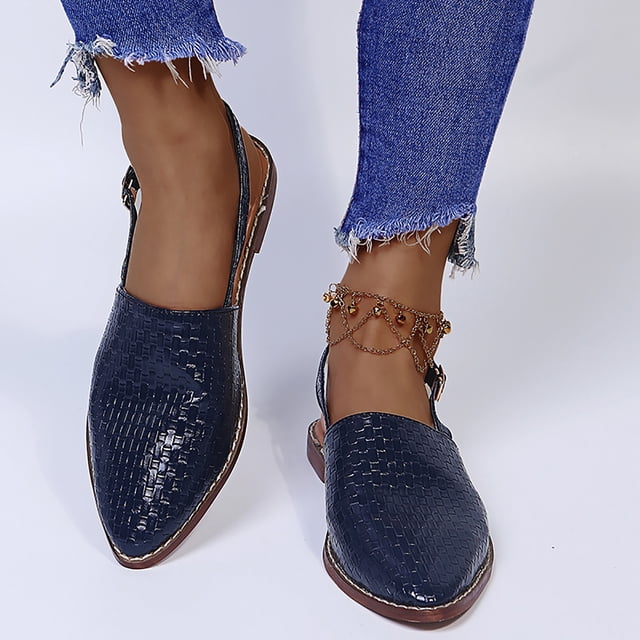 Sandalias planas con hebilla trasera caladas en punta informales de color sólido para mujer a la moda Wmkox8yii shjk5533
