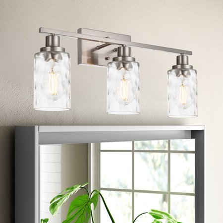 

VINLUZ Brushed Nickel Bathroom Light Fixtures with Clear Glass 3-Lights