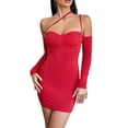 thumbnail image 2 of hirigin Women Long Sleeve Off-shoulder Dress Casual Solid Color Spaghetti Straps Bodycon Party Dress for Club, 2 of 9
