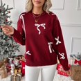 thumbnail image 5 of VISALY Womens Valentines Sweaters Bow Sweaters Dressy Sweaters Cozy Sweaters Lightweight Sweaters Tunic Sweater Patterned Sweater Ribbed Pullover Sweaters Basic Sweaters Wine L, 5 of 7