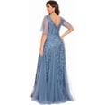 thumbnail image 6 of AURA Women's Plus Size Sequin Embroidered Formal Evening Gown V-Neck Sheer Short Sleeve A-Line Mother of Biride Dress, 6 of 7