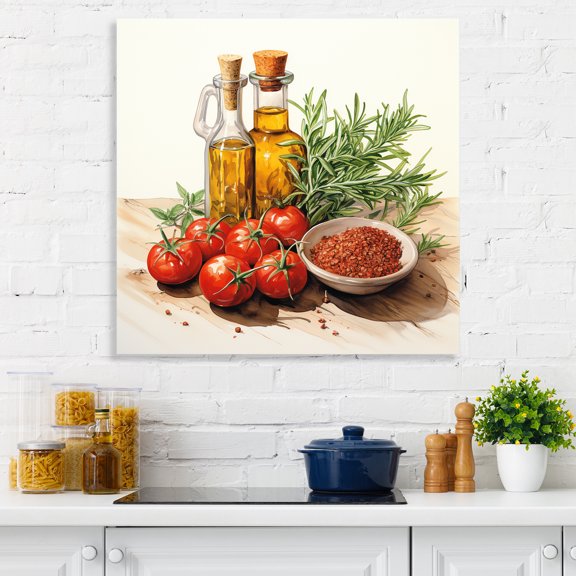 Designart "Avocado Impressionism in Green and Red IV" Food & Beverage Wall Art - Traditional Red Spices Living Room Canvas Art
