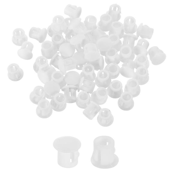 80Pcs Plastic Hole Plugs, 6mm(1/4") Flush Type Panel Plugs, Round Snap Knockout Locking Plugs for Furniture Insert End Caps Panels, White