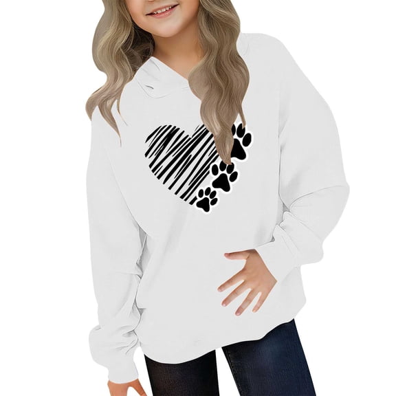 ATOGUTA Girls Valentine's Day Graphic Sweatshirts Hooded Heart Sweatshirt Fall Winter Kid Long Sleeve Shirt Pullover Top Size 3T-14, White