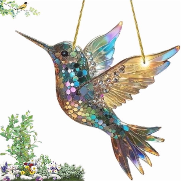 Atrapasueños de colibrí | Adorno de vidriera para ventana | Colgante de jardín | Adorno de pared acrílico para el hogar y exteriores