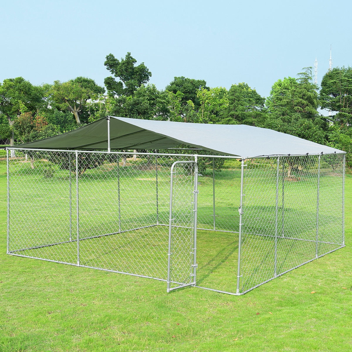 Gymax Large Pet Dog Run House Kennel Shade Cage 15'x15 ...