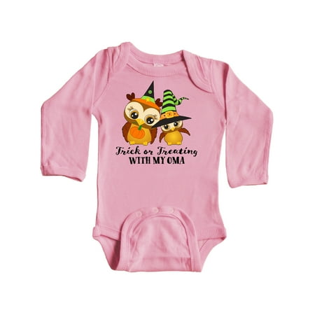 

Inktastic Trick or Treating with my Oma with Cute Witch Owls Gift Baby Boy or Baby Girl Long Sleeve Bodysuit