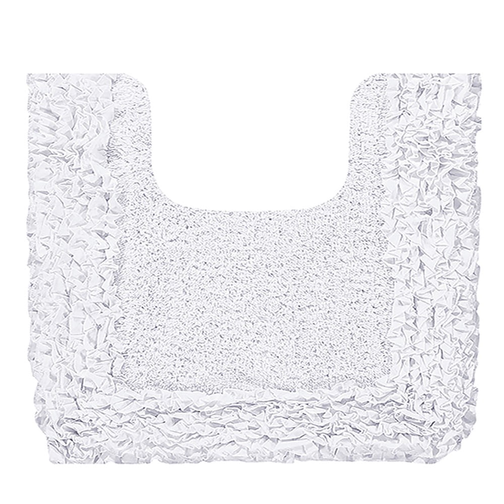 Better Trends 20" x 20" U-Shape Toilet Rug, 100% Cotton Bathroom Rug, Contour Mat, Water Absorbent, Non-Slip Bath Mat, Machine Washable, White Shaggy Border Collection