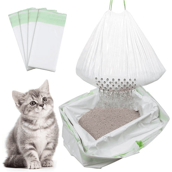 14 Count Cat Litter Box Liners,37x18 inch Heavy Duty Self-Cleaning Cat Litter Bags with Drawstring,Disposable Tear-resistant Poop Bag for Pets