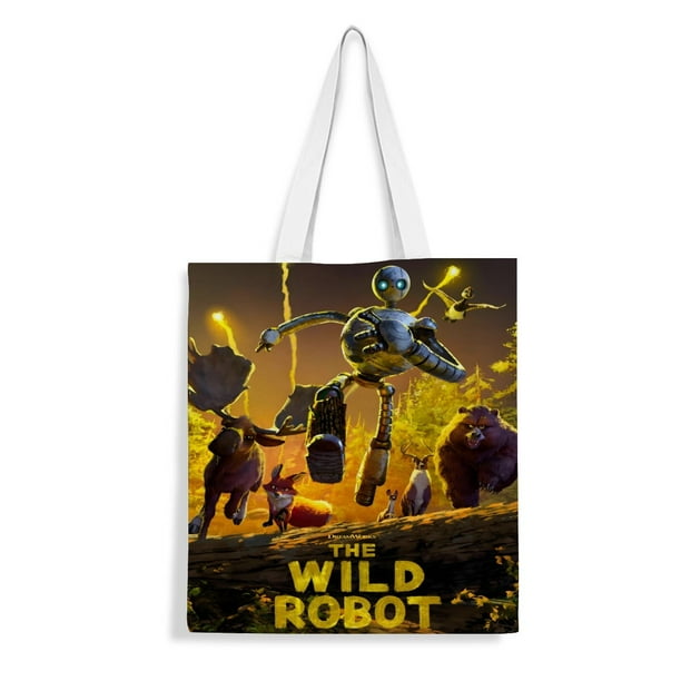 The Wild Robot Bolso de tela con estampado de lienzo para mujer, bolsa de compras reutilizable y estética, con cremallera interior, regalo para mujer,40*40cm.