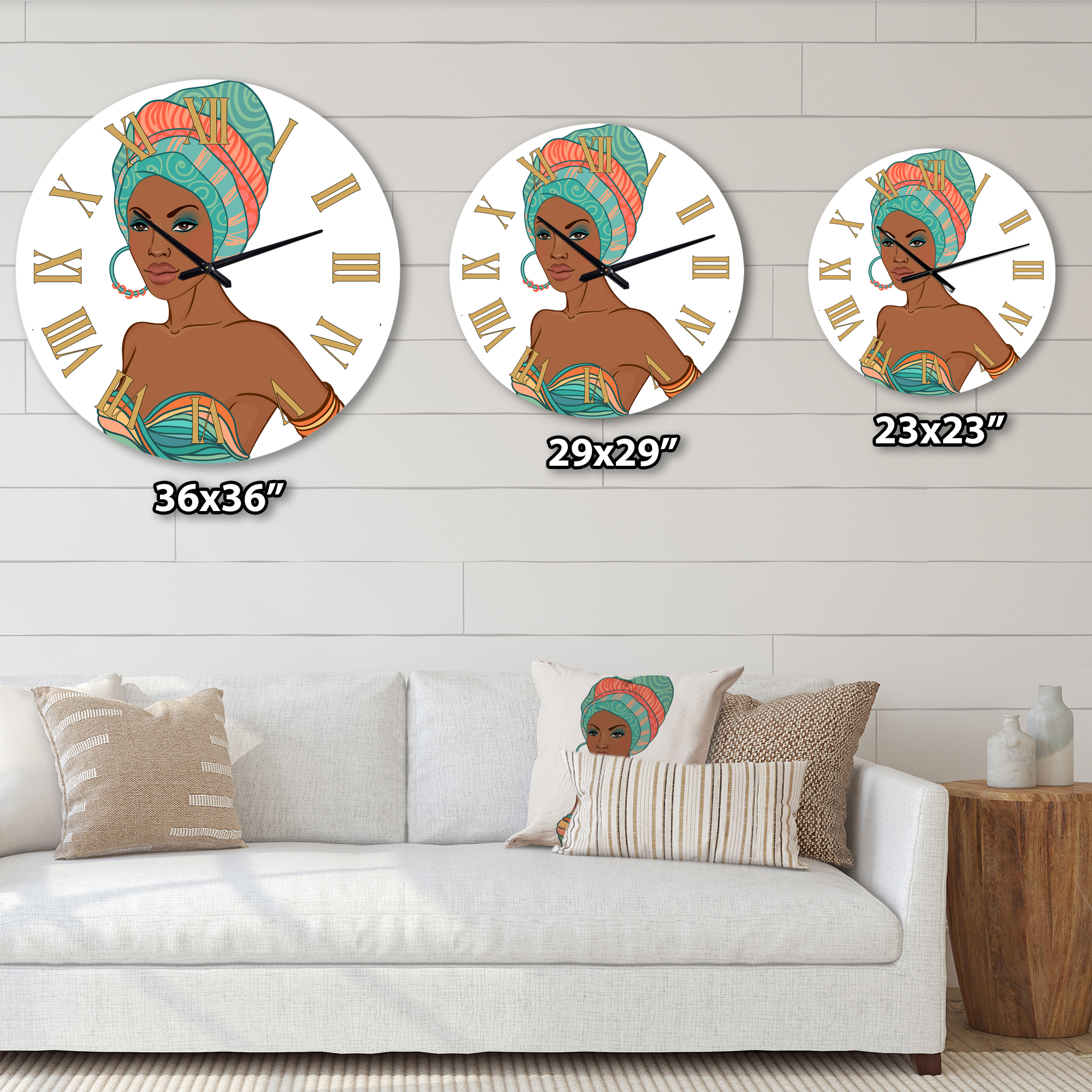 Designart 'African American Woman With Earring & Turban' Modern Wall Clock