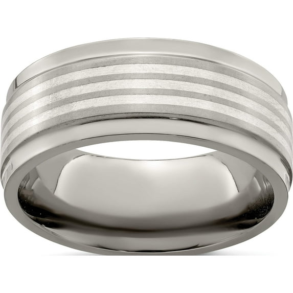 Titanium w/Sterling Silver Inlay Beveled Edge 9mm Band