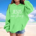 thumbnail image 2 of Weebloom Hoodie For Kids Girl Jesus Sweatshirts Letter Long Sleeve Pocket Hoodie Jacket Light Green 8-9 Years, 2 of 4