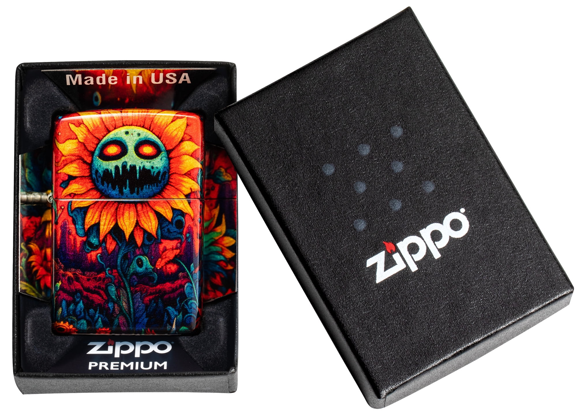Zippo Spooky Sunflower Design 540 Tumbled Brass Pocket Lighter