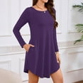 thumbnail image 6 of Women's Long Sleeve T-Shirt Dress Round Neck Knee-Length Loose Fit Casual with Pockets for Spring and Autumn Everyday Outfits,Purple,2XL, 6 of 6