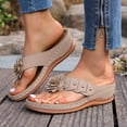 thumbnail image 3 of Rokment Flower Platform Wedge Dress Backless Sandals for Women Plantar Fasciitis with Arch Support Bohemian Beach Casual Leather Chunky Heel Orthotic Flip Flops Walking Slides Slippers Khaki Size 7, 3 of 6