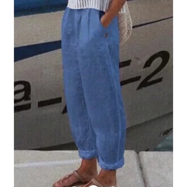 Pantalones casuales elegantes de lino y algodón con bolsillos rectos para uso diario