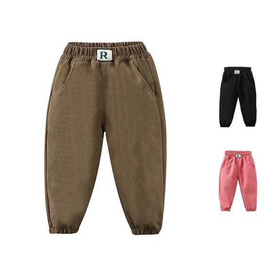 FYDUU Toddler Boys Corduroy Pants Fall Winter Sweatpants Solid Color Elastic Waist Casual Trousers Comfort Fit Back To School Bottoms Versatile Pants 2-3 Years