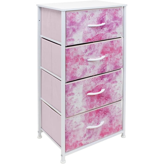 ZXNYH Fabric Dresser for Kids Bedroom - Chest of 5 Drawers, Tall Storage Tower, Clothing Organizer, for Closet, for Playroom, for Nursery, Steel Frame, Fabric Bins - Wood Handle (Pink)