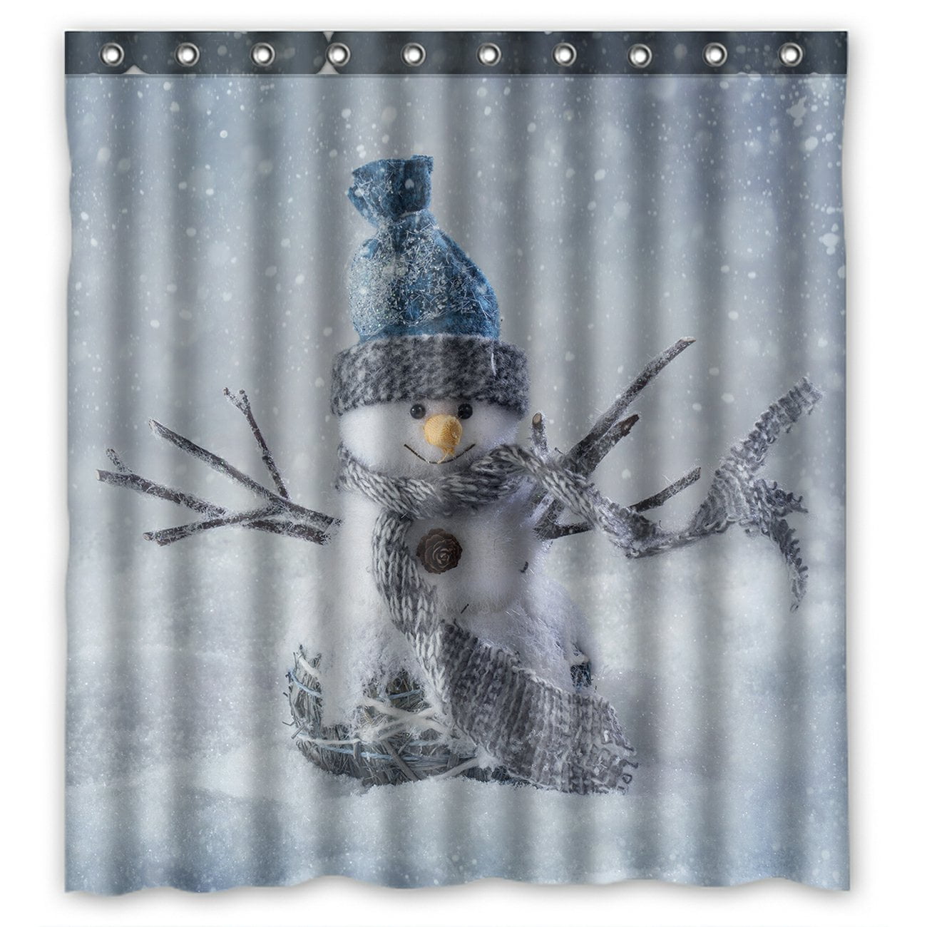PHFZK Winter Holiday Shower Curtain, Cute Smiling Snowman Snowflake