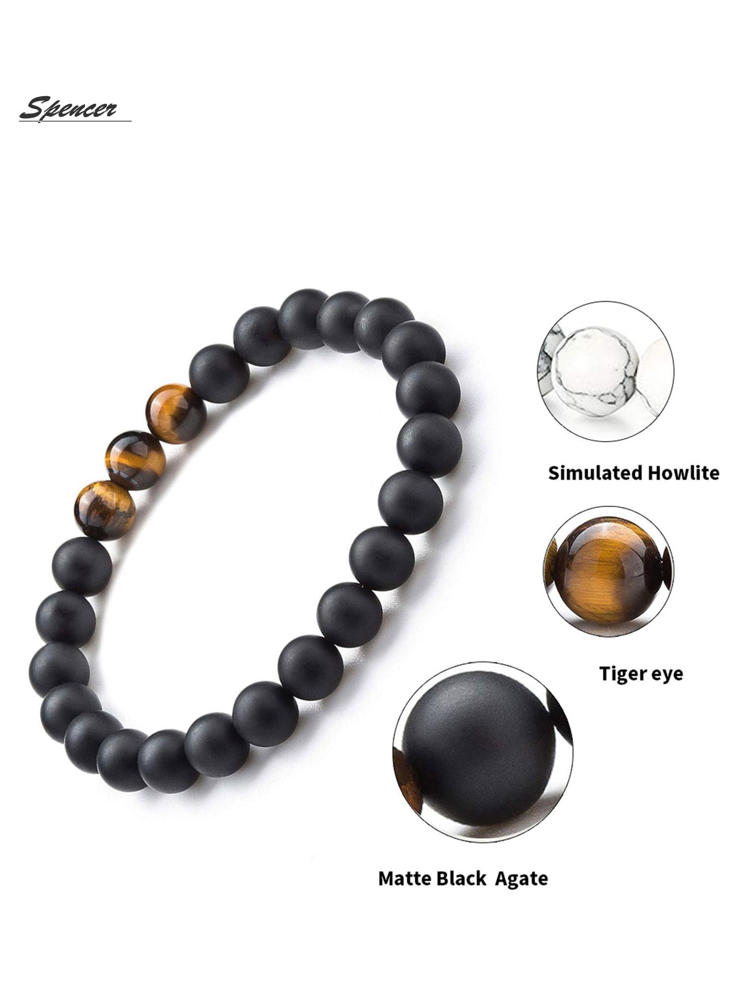 8mm Natural Stone Matte Beaded Bracelet Set for Men Women Semi-Precious  Gemstone Beads Bracelets Matte Howlite Tiger Eye Stone Yoga Healing Energy  Cr