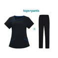 thumbnail image 2 of Women Scrubs Setst Solid Color V-Neck Short Sleeve Long Pants Nurse Uniform with Pockets Black S, 2 of 5