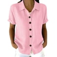 thumbnail image 2 of Stamzod Womens Casual Button Up Shirt Summer Collared Short Sleeve Tops Dressy Work Blouses Beach Vacation Clothes Pink XL, 2 of 8