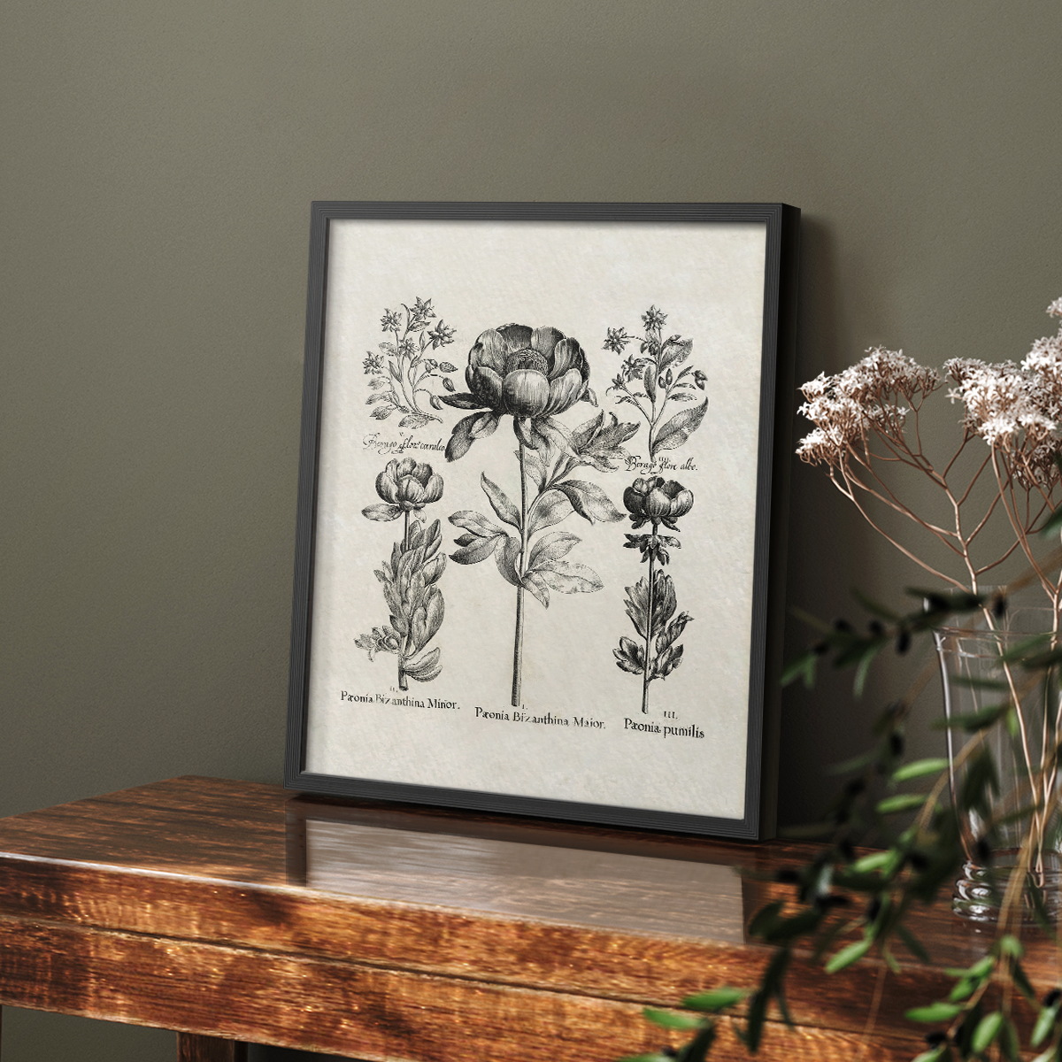Vintage Floral Print CCCXXVIII - 14in. x 11in. Vintage Framed Print in Black Wood Frame
