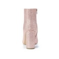 thumbnail image 4 of BLISSFUL STEP Women's Glitter Pointed Toe Block Heeled Ankle Boots Pink 10, 4 of 9