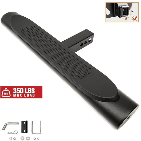 Black 28" Towing Hitch Trailer Tow Hitch Step Bar 4" Oval Straight Rear Bumper Guard for 2" Receiver SUV Pickup Truck