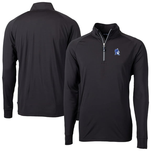 Men's Cutter & Buck Black Duke Blue Devils Adapt Eco Knit Stretch Recycled Raglan DryTec Quarter-Zip Top