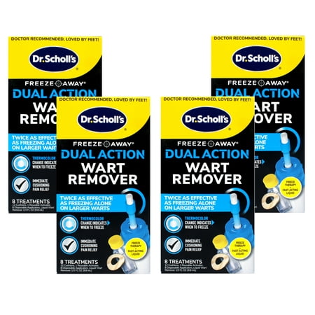 (4 pack) Dr. Scholl’s Freeze Away Wart Remover Dual Action (7 Applications) for Common & Plantar Wart Removal