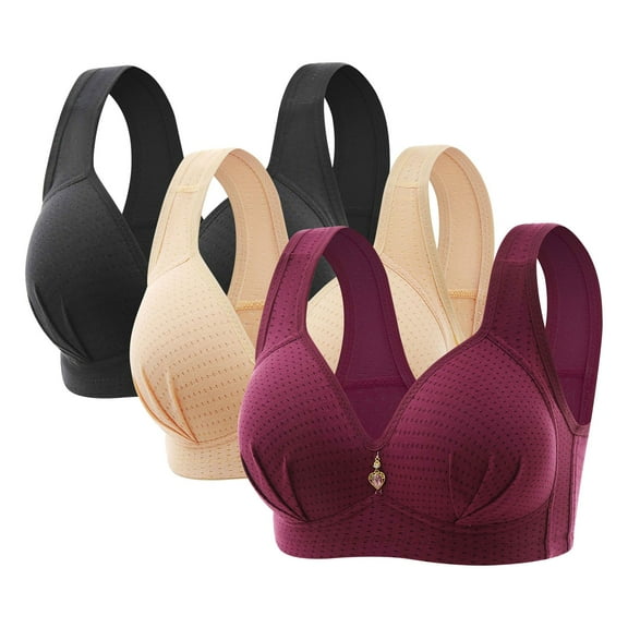 JIUKE Plus Size Bras for Women Push up Wireless Bras Breathable Full Coverage Comfy Everyday Bra 3 Pack
