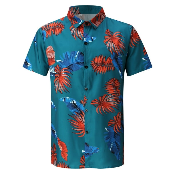Aqestyerly Hauts pour Hommes Chemise de Plage Hawaïenne à Manches Courtes Imprimé Été Casual Bouton Chemises