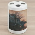 thumbnail image 1 of Landscape Ceramic Toothbrush Holder, Evening in Amsterdam Netherlands Scandinavian Aurora Borealis River Bridge Image, Versatile Countertop for Bathroom, 4.5" X 2.7", Pink Grey, by Ambesonne, 1 of 4