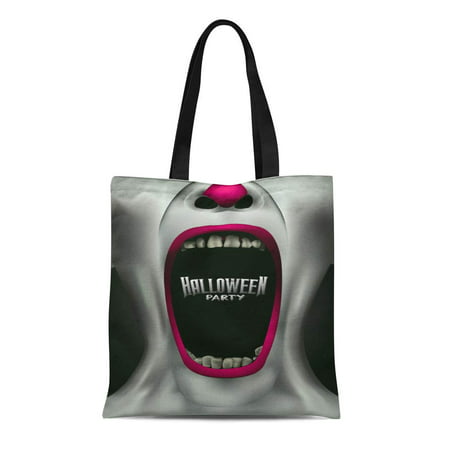 ASHLEIGH Canvas Bag Resuable Tote Grocery Shopping Bags Creepy Scary Clown Scream Freak Halloween Party Autumn Black Blood Bloody Crazy Tote Bag