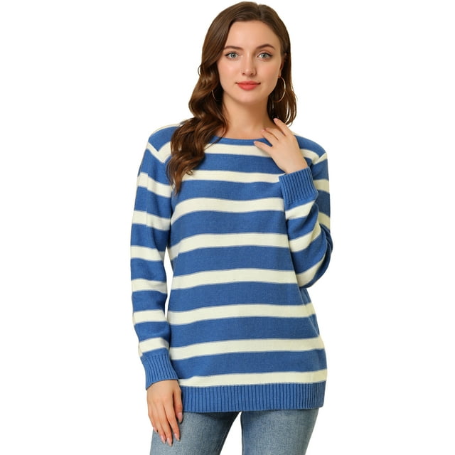 INSPIRE CHIC Chandail Tunique à Rayures Ample pour Femme à Col Rond, Manches Longues, Épaules Tombantes
