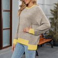 thumbnail image 3 of Yokua Women's Loose Long Sleeve Crew Neck Colorblock T-Shirt Casual High-Low Hem Ribbed Knit Top, 3 of 10