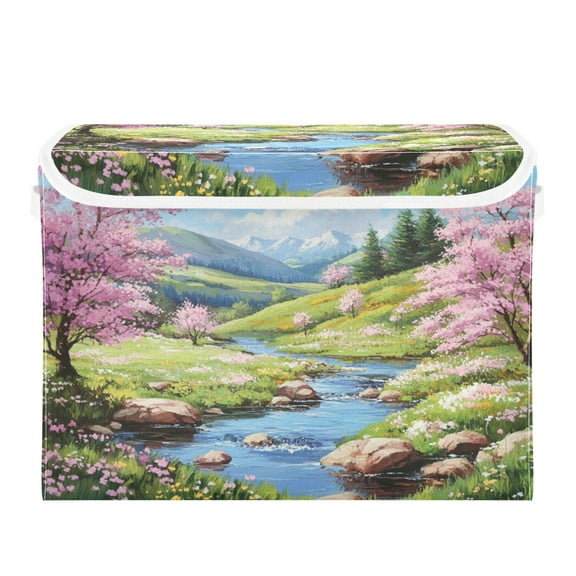 Storage Box With Lid 16.5x12.6x11.8In Foldable Stacked Household Storage Box Beautiful River