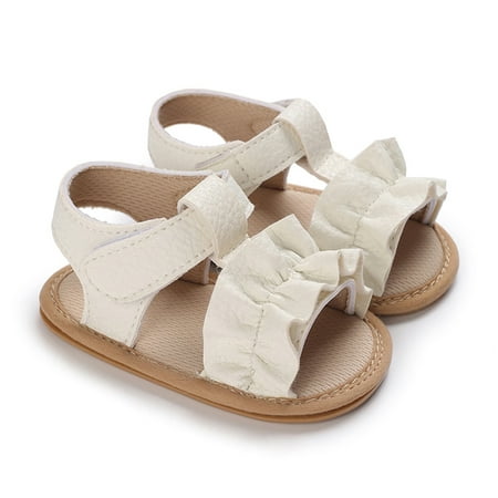 

WakeUple Baby Girl Sandals Leather Non-slip Pleated Summer Flat Shoes