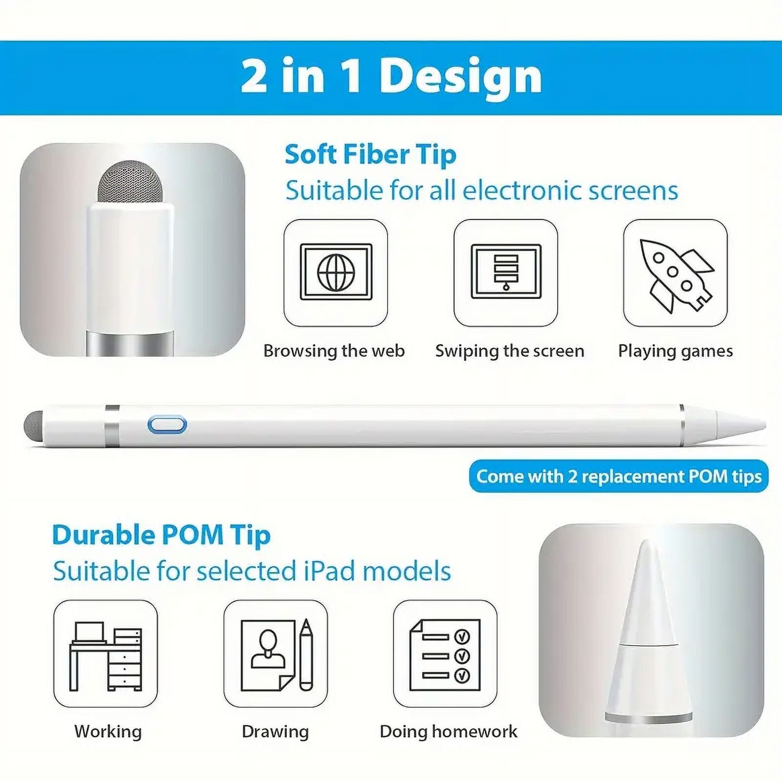 Stylus Pencil Compatible Apple IPad 2018-2023, Magnetic Attach Tilt Sensitivity Palm Rejection Pen Compatible IPad 10/9/8/7/6th, Pro 11, Pro 12.9 6/5/4/3rd Gen, Air 5/4/3rd, Mini 6/5th