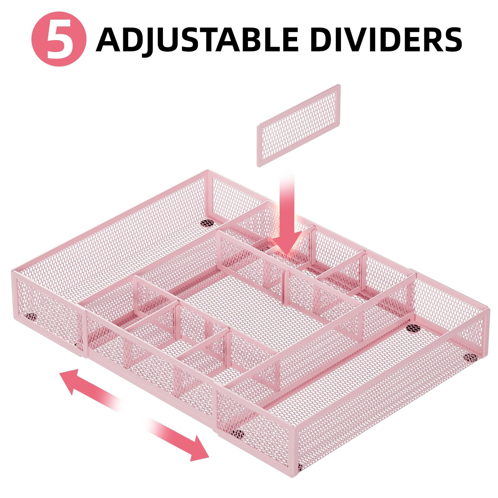 Expandable Desk Drawer Organizer  Mesh Tray With 10 Adjustable Compartments Organizers For Office Supplies Makeup & Vanity (expandable-pink)