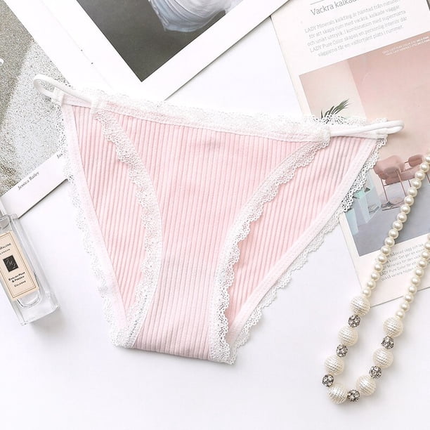 TrowBridge-bragas de algodón para mujer, ropa interior con tiras de encaje, bragas bonitas, transpirables y cómodas