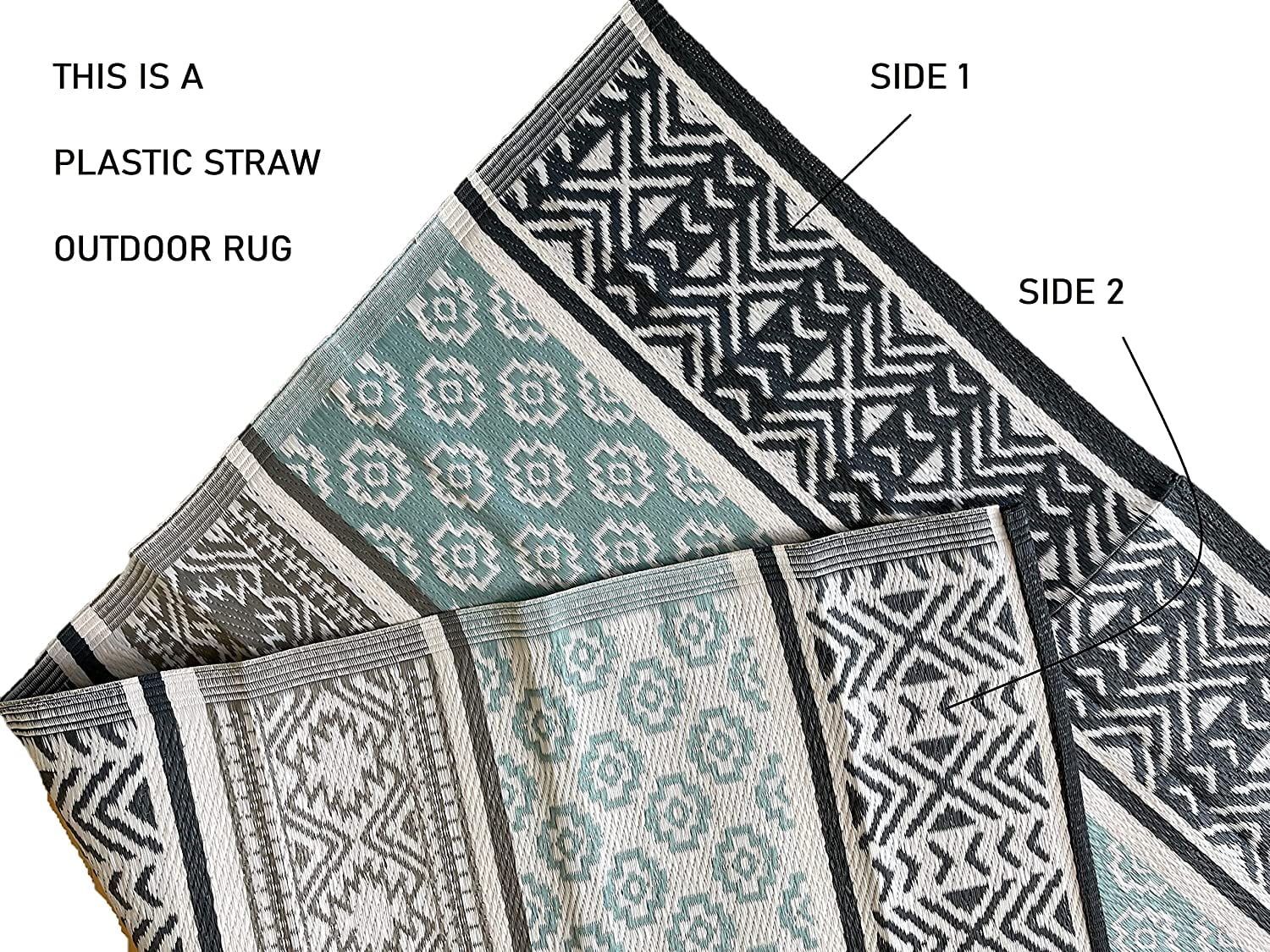 B-USA Outdoor Plastic Straw Patio Rugs-6'x9' Grey, Teal Reversible Mats Waterproof RV Camping 7018 Avoid returns please