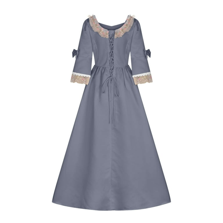 Jacenvly New Prom Dresses for Juniors Plus Size Womens Retro Evening Performance Cos Ball Dress Flare Muslim Long Sleeve Solid Round Neck Long Dresses